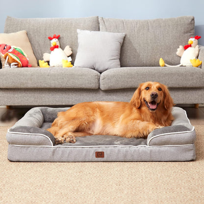Orthopedic Dog Beds for Extra Large Dogs, Waterproof Memory Foam XL Pet Bed with Sides, Non-Slip and Egg-Crate Foam Big Dog Couch Bed with Washable Removable Cover, Grey