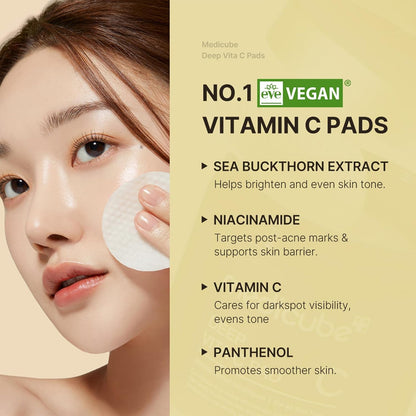 Deep Vita C Facial Pads, Vitamin C Toner Pads for Uneven Skin Tone, 500,000PPM of Vitamin Water & 3 Types of Vitamin, Hydrating & Resurfacing (70 Sheets)