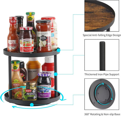 Two Tier Lazy Susan Turntable for Kitchen Countertop Spice Rack Organizer (Rustic Brown, 9.8" X 9.8" X 8.8")