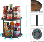 Two Tier Lazy Susan Turntable for Kitchen Countertop Spice Rack Organizer (Rustic Brown, 9.8" X 9.8" X 8.8")