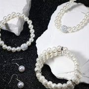 Pearl Rhinestone Jewelry Set for Women Pearl Necklace Bracelet Earrings for Wedding Birthday Bridal Shower Tea Party