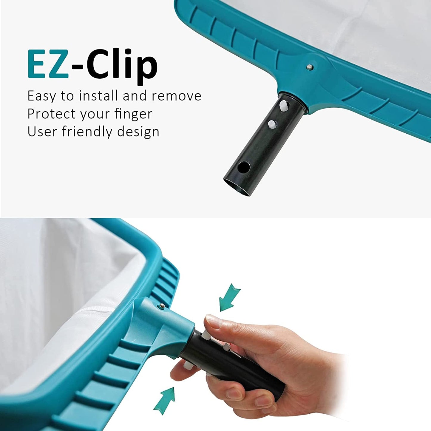 Professional Pool Skimmer Net, Heavy Duty Swimming Leaf Rake Cleaning Tool with Deep Fine Nylon Mesh Net Bag - Fast Cleaning,Easy Scoop Edge,Debris Pickup Removal