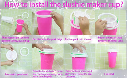 Slushie Maker Cup, Magic Quick Frozen Smoothies Cup for Homemade Milk Shake Ice Cream Maker, Cooling Cup, Double Layer Squeeze Slushy Maker Cup, Birthday Gifts for Friends,Family(Pink)
