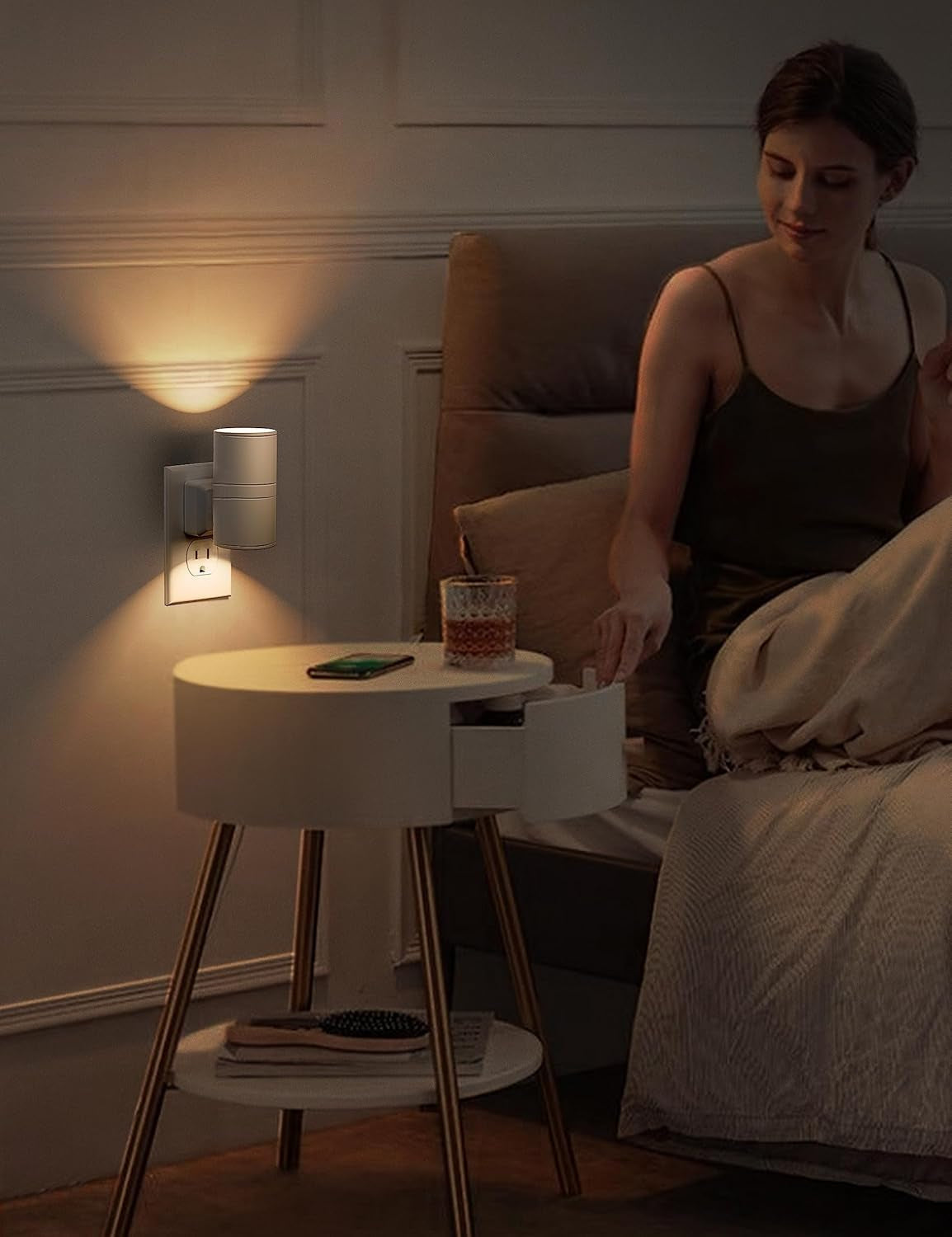 Night Light Plug In, Night Lights Plug into Wall, Light Sensor, 0-100LM, Soft White 3000K, Dimmable Night Light, Modern Nightlight for Hallway Bedroom Stairway, 2 Pack