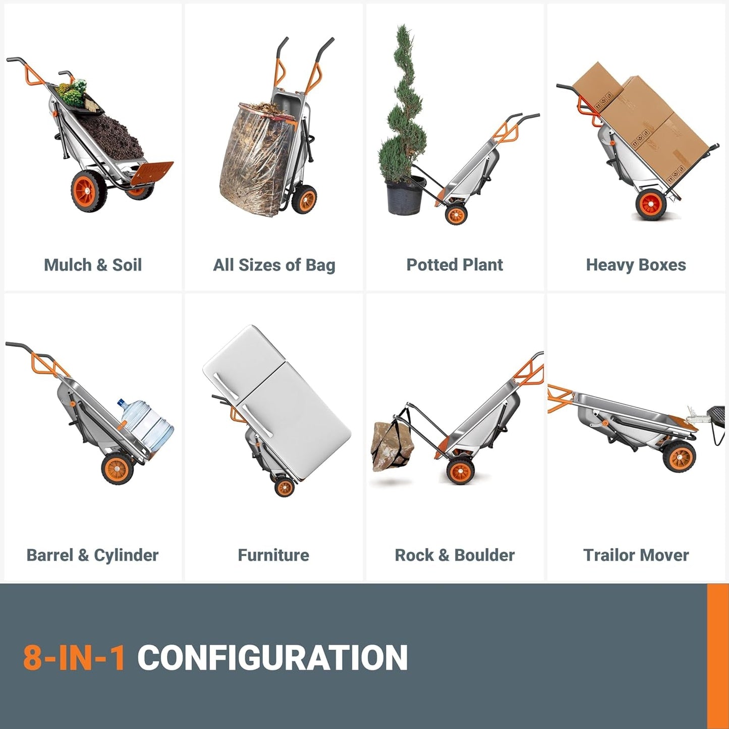 WG050 8-In-1 Aerocart Garden Cart/Wheelbarrow Heavy Duty/Dolly
