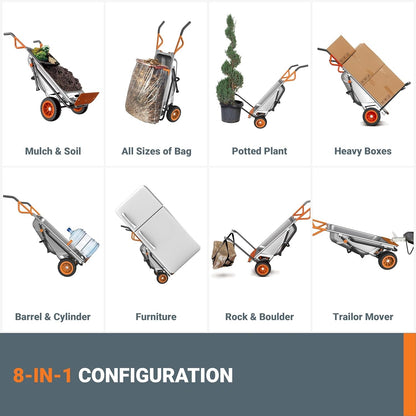 WG050 8-In-1 Aerocart Garden Cart/Wheelbarrow Heavy Duty/Dolly