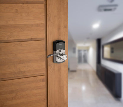 Smartcode 955 Pembroke Light Commercial 10-Button Keypad Electronic Lever, Featuring Convenient Keyless Entry, 3-Year Batter Life and High Traffic Durability Satin Nickel