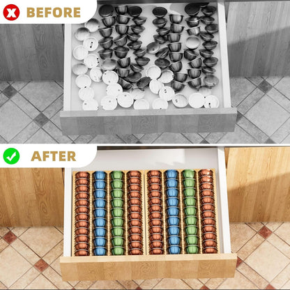 Bamboo Coffee Pod Storage Holder Drawer Insert for Counter Compatible Nespresso Vertuo Vertuoline Capsules for Kitchen, Home, Office, Coffee Station