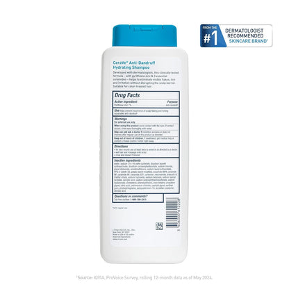 Hydrating anti Dandruff Shampoo, 1% Pyrithione Zinc Dandruff Treatment with Ceramides, Niacinamide & Hyaluronic Acid, Helps Eliminate Flakes & Provides Itchy Scalp Relief, Sulfate Free, 12 Oz