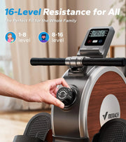 Rowing Machine Magnetic Rower Machine for Home 16 Levels of Quiet Resistance Dual Slide Rail Max 350Lb Weight Capacity