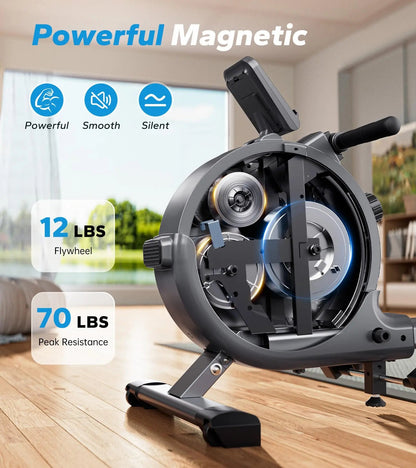 Rowing Machine Magnetic Rower Machine for Home 16 Levels of Quiet Resistance Dual Slide Rail Max 350Lb Weight Capacity