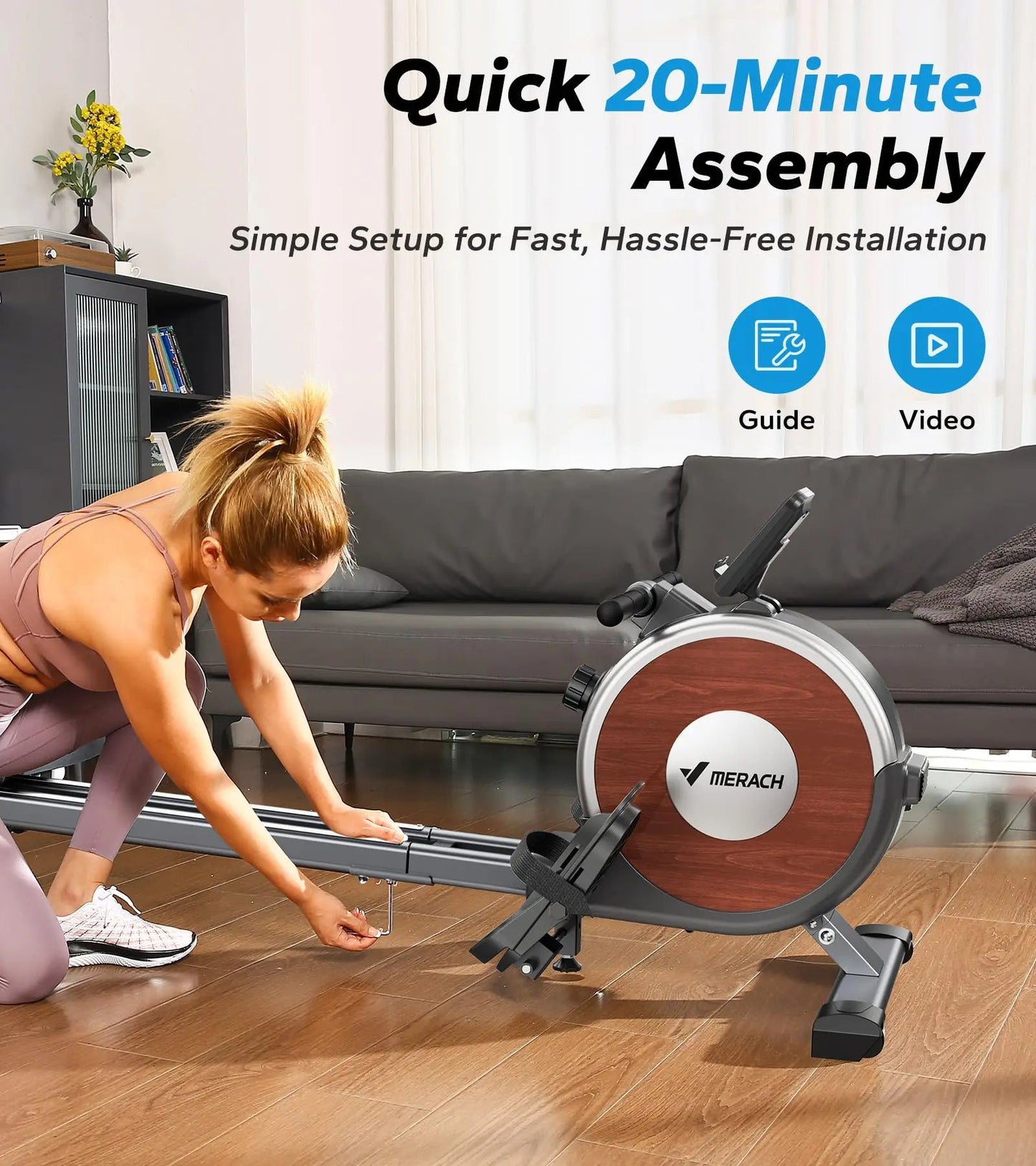 Rowing Machine Magnetic Rower Machine for Home 16 Levels of Quiet Resistance Dual Slide Rail Max 350Lb Weight Capacity