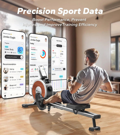 Rowing Machine Magnetic Rower Machine for Home 16 Levels of Quiet Resistance Dual Slide Rail Max 350Lb Weight Capacity