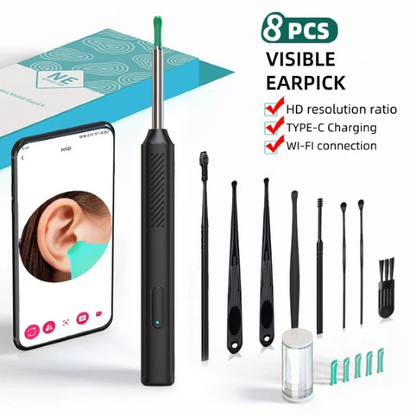 Ear Wax Removal Tool Set with Camera, Equipped with 6 Replacement Spoon Heads, 1080P HD, WIFI Connection, USB Fast Charging