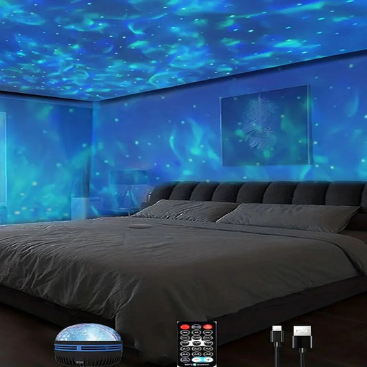 1Pc Star Projector, Galaxy Projector, Water Ocean Wave Projector for Bedroom Night Light Room Decor with 7-Colors Patterns