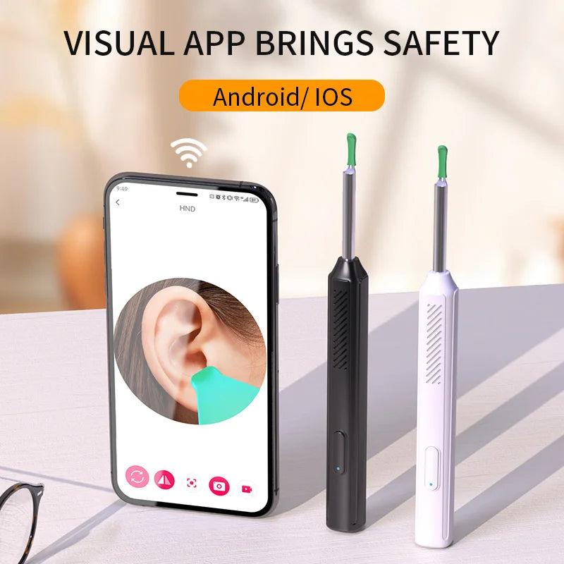 Ear Wax Removal Tool Set with Camera, Equipped with 6 Replacement Spoon Heads, 1080P HD, WIFI Connection, USB Fast Charging