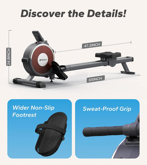 Rowing Machine Magnetic Rower Machine for Home 16 Levels of Quiet Resistance Dual Slide Rail Max 350Lb Weight Capacity