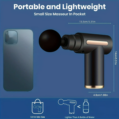 Portable Fascia Massage Gun Deep Tissue Mini Massager Body Muscle Relaxation with 4 Replaceable Massage Heads