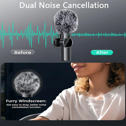 Wireless Lavalier Microphone Portable Noise Reduction Mini Microphone Audio Video Live Interview Recording for Iphone Mic