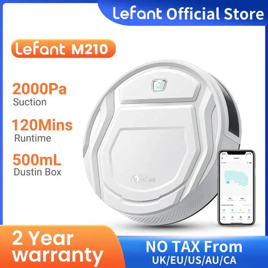 M210 Robot Vacuum Cleaner, 2000Pa Suction, 120 Mins Runtime, Low Noise, Automatic Self-Charging