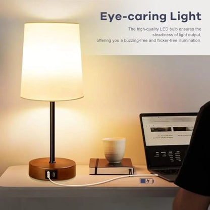 Dual Shade Table Lamp with USB-C and USB-A Charging Ports, 3 Way Dimmable Touch Bedside Lamp, Black Atmosphere Shade & White S