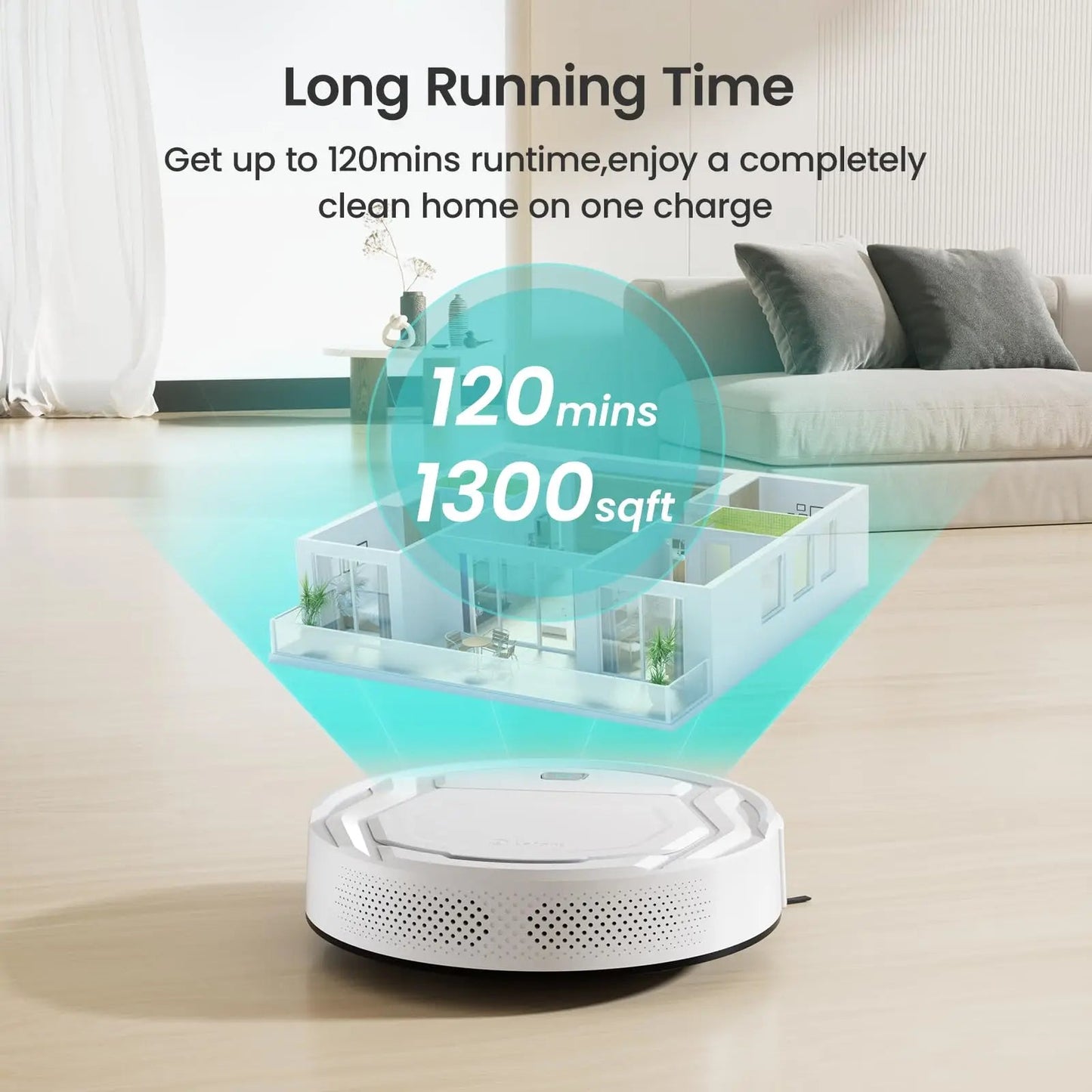 M210 Robot Vacuum Cleaner, 2000Pa Suction, 120 Mins Runtime, Low Noise, Automatic Self-Charging
