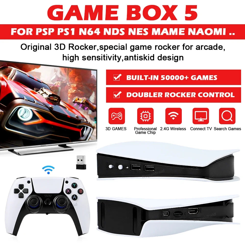 GB5 Video Game Console 256GB/128GB/64G 50000 + Retro Games HD TV Game Box 5 Two Gamepads for PS1/PPSPP/MAME Arcade Gaming Stick