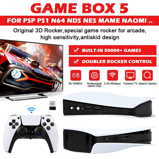 GB5 Video Game Console 256GB/128GB/64G 50000 + Retro Games HD TV Game Box 5 Two Gamepads for PS1/PPSPP/MAME Arcade Gaming Stick
