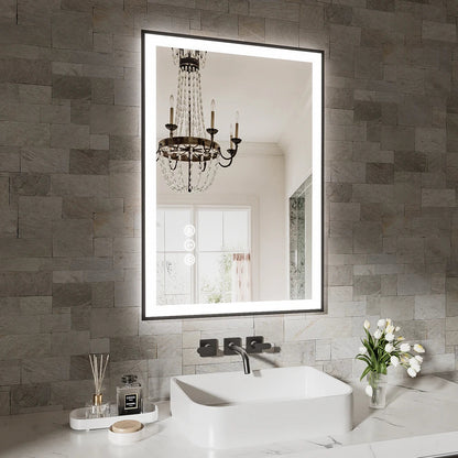 Smart Anti-Fog LED Bath Mirror with Backlight + Front Light, 3-Color and Brightness Adjustable, Memory, Wall Switche