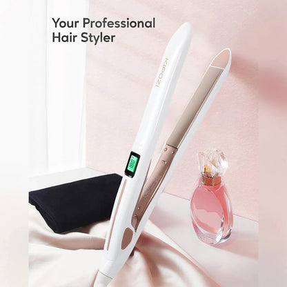 Professional Titanium Flat Iron Hair Straightener Digital LCD Display Dual Voltage Titanium Plates Salon & Home Use 2025
