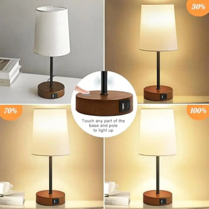 Dual Shade Table Lamp with USB-C and USB-A Charging Ports, 3 Way Dimmable Touch Bedside Lamp, Black Atmosphere Shade & White S