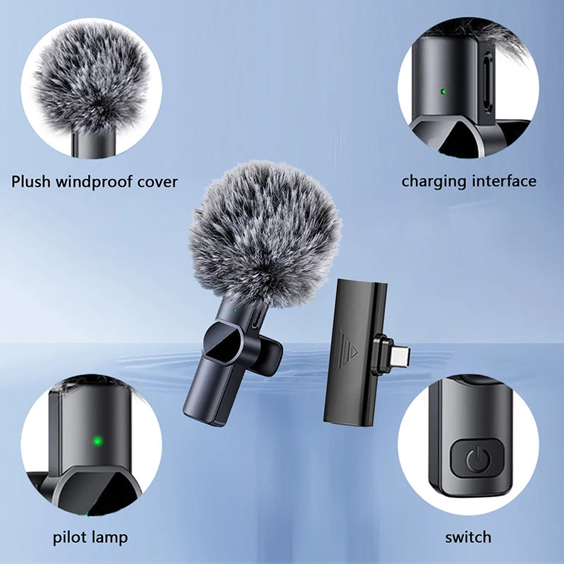 Wireless Lavalier Microphone Portable Noise Reduction Mini Microphone Audio Video Live Interview Recording for Iphone Mic