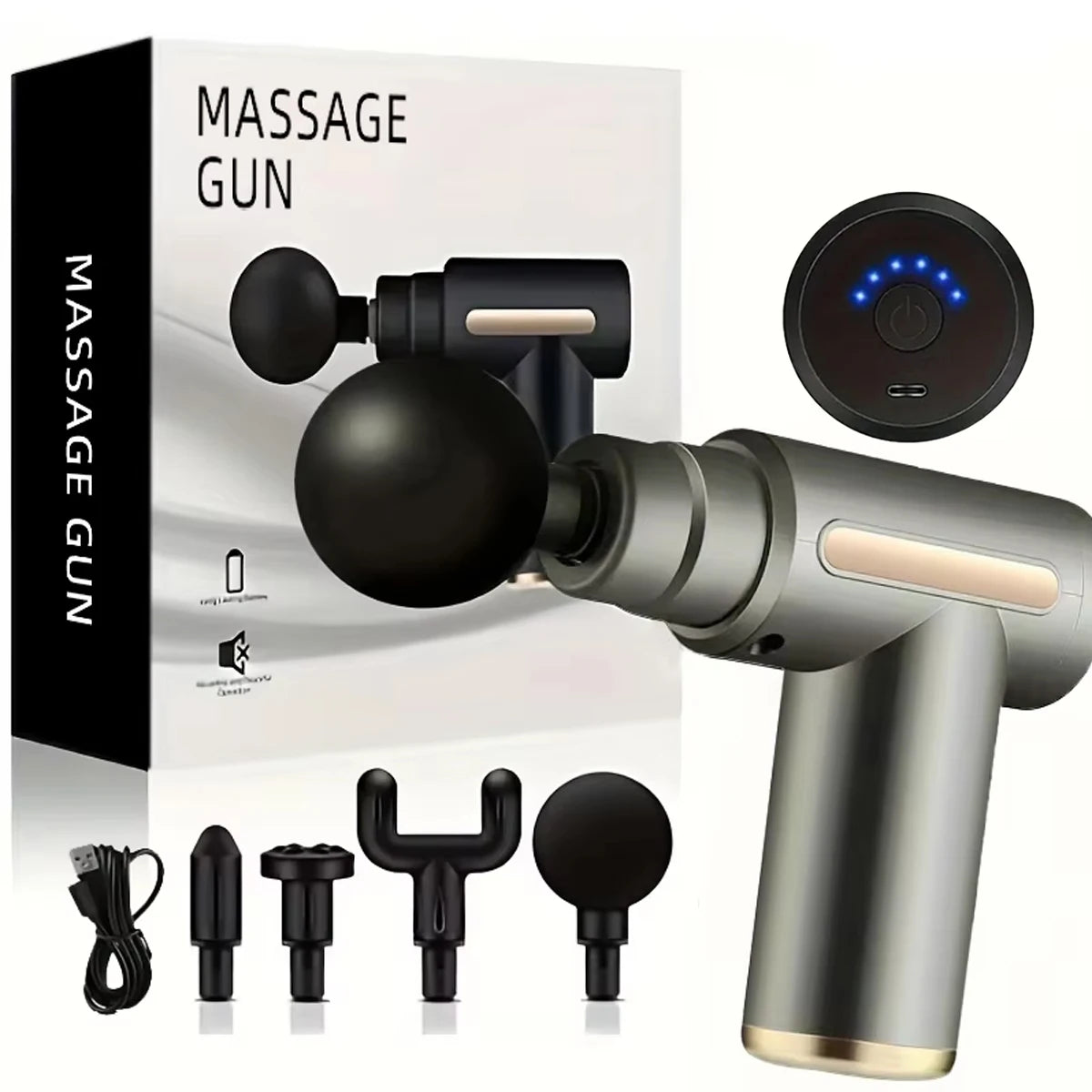 Portable Fascia Massage Gun Deep Tissue Mini Massager Body Muscle Relaxation with 4 Replaceable Massage Heads