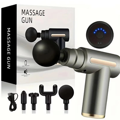 Portable Fascia Massage Gun Deep Tissue Mini Massager Body Muscle Relaxation with 4 Replaceable Massage Heads