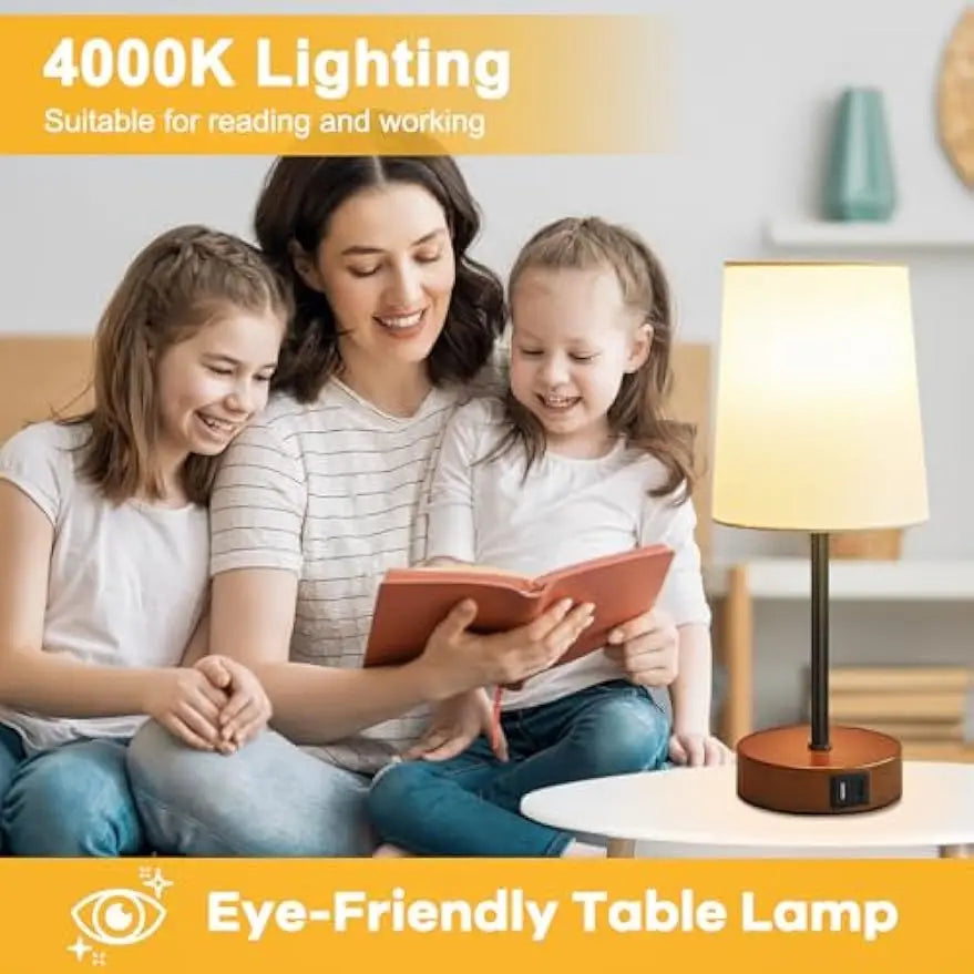 Dual Shade Table Lamp with USB-C and USB-A Charging Ports, 3 Way Dimmable Touch Bedside Lamp, Black Atmosphere Shade & White S