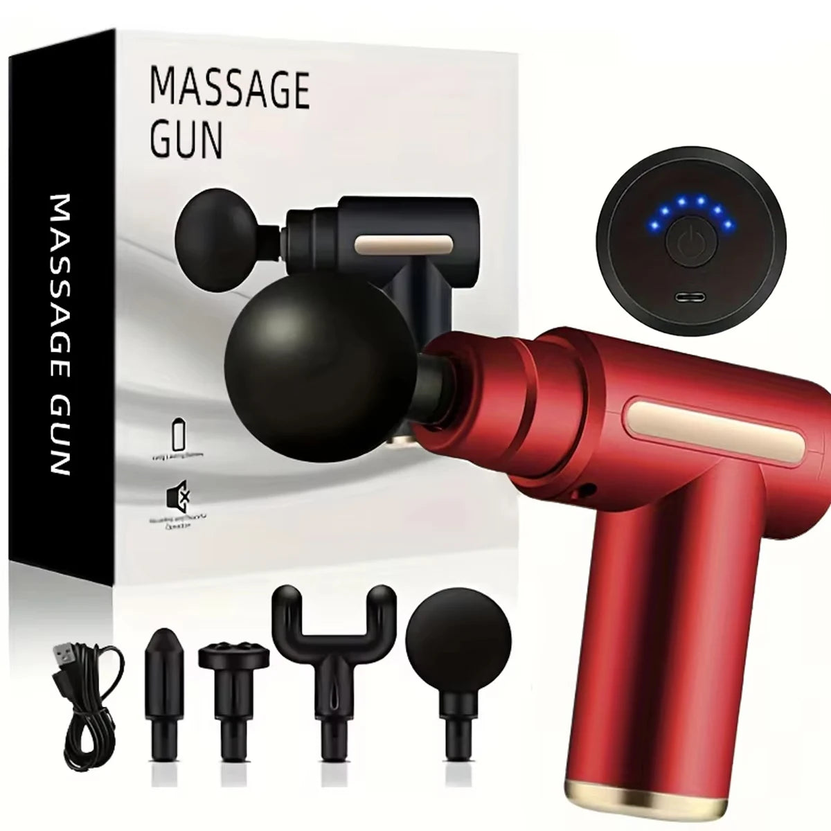 Portable Fascia Massage Gun Deep Tissue Mini Massager Body Muscle Relaxation with 4 Replaceable Massage Heads