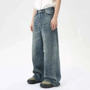 American Style Men'S Denim Pants Washing Fashion Loose Men'S Straight Trousers Casual Wide Leg Jeans New Summer 2024 9C6303
