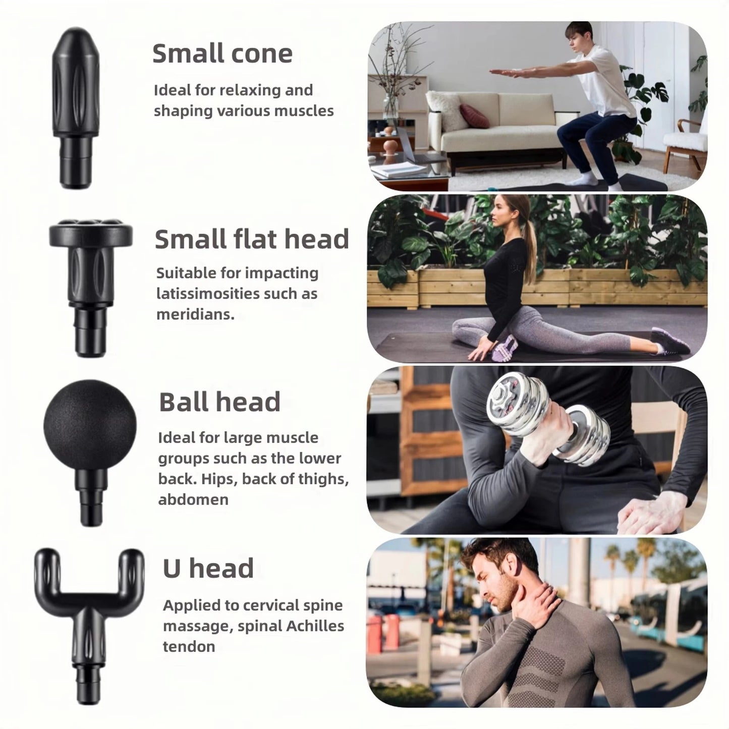 Portable Fascia Massage Gun Deep Tissue Mini Massager Body Muscle Relaxation with 4 Replaceable Massage Heads