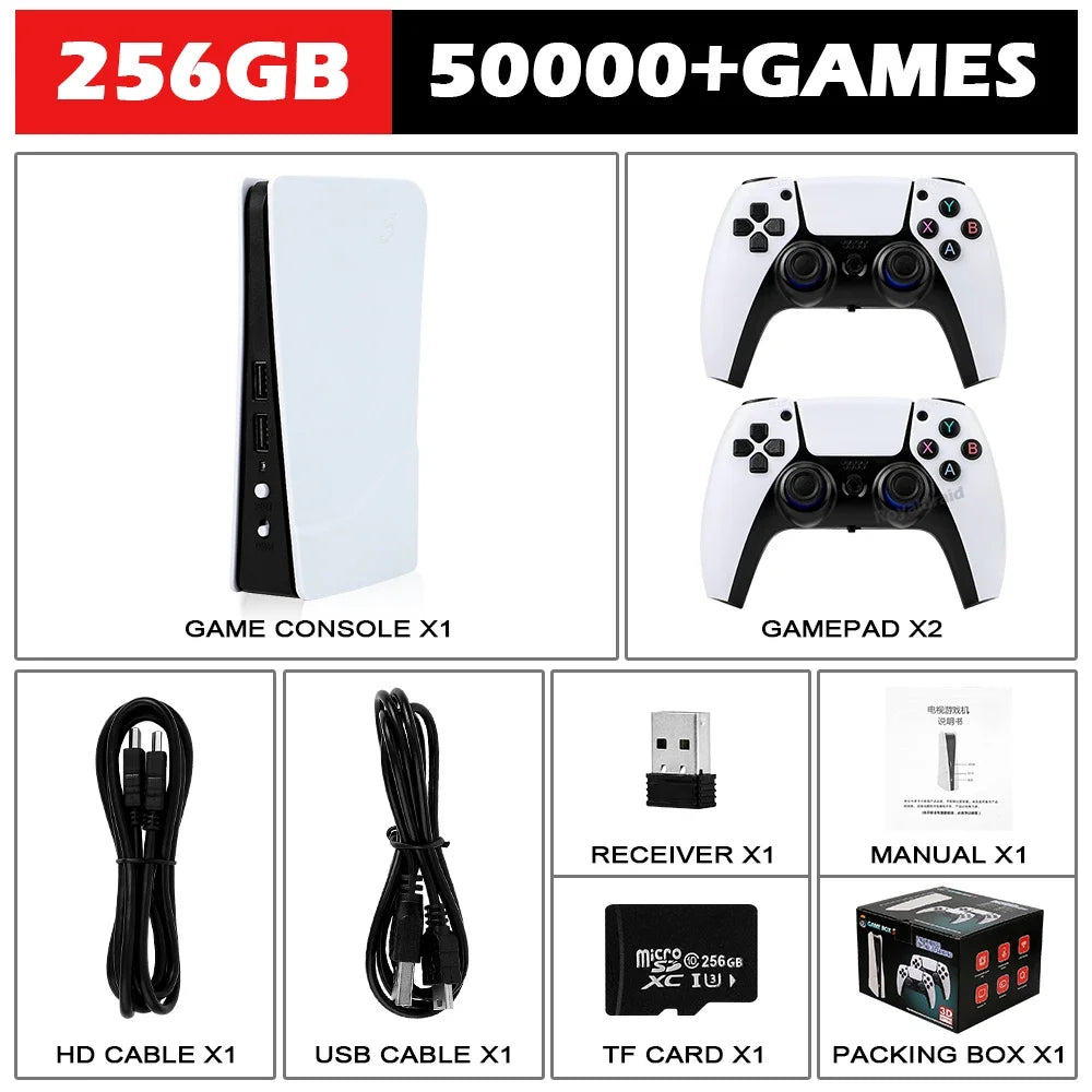 GB5 Video Game Console 256GB/128GB/64G 50000 + Retro Games HD TV Game Box 5 Two Gamepads for PS1/PPSPP/MAME Arcade Gaming Stick