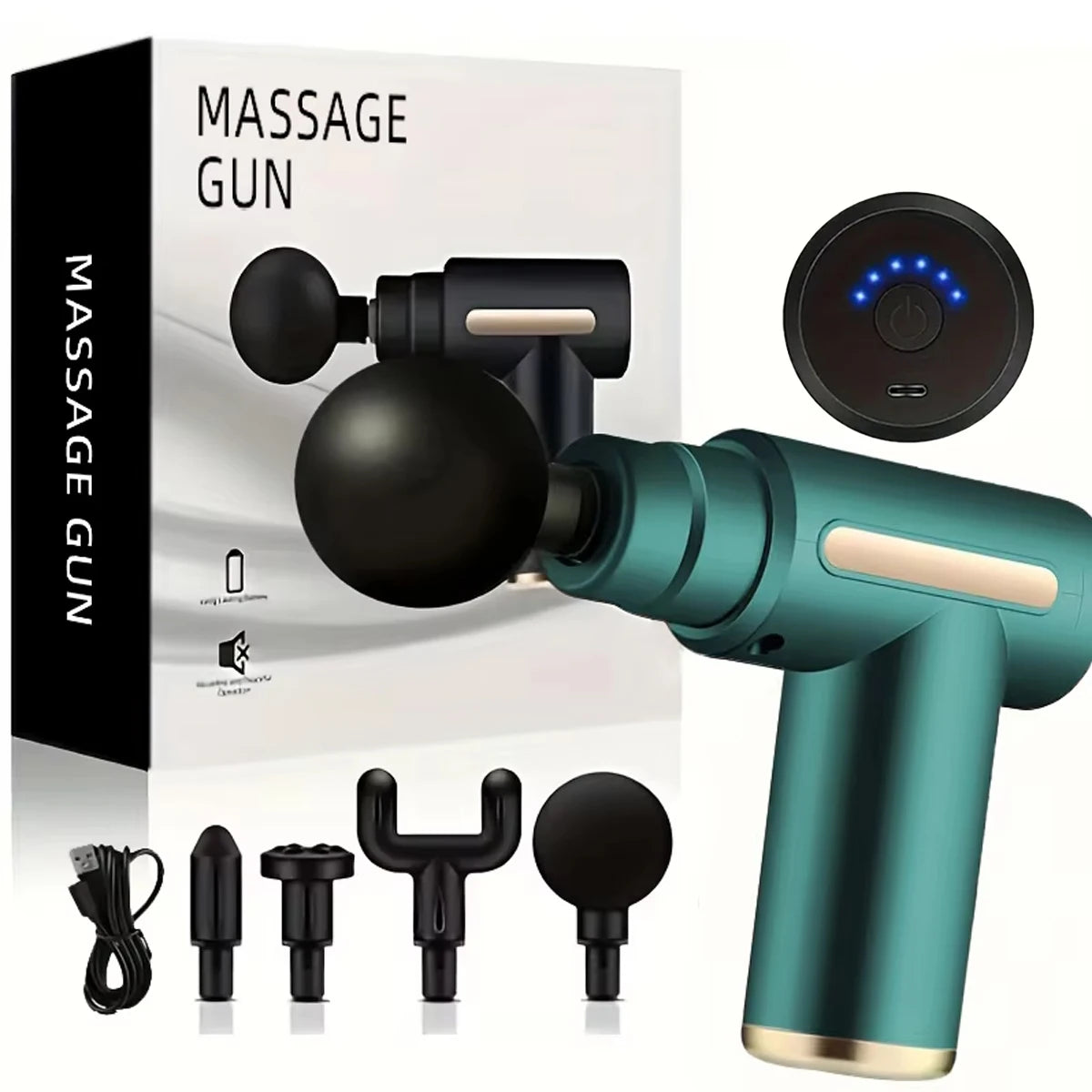 Portable Fascia Massage Gun Deep Tissue Mini Massager Body Muscle Relaxation with 4 Replaceable Massage Heads