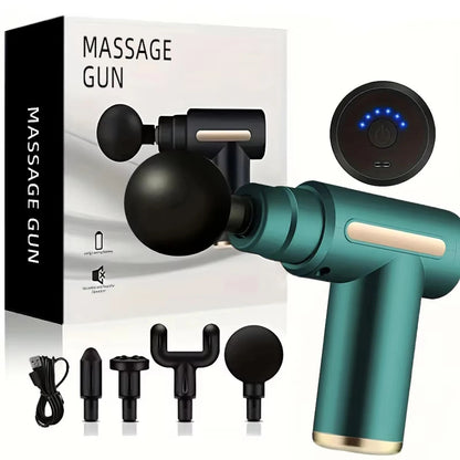 Portable Fascia Massage Gun Deep Tissue Mini Massager Body Muscle Relaxation with 4 Replaceable Massage Heads