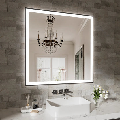 Smart Anti-Fog LED Bath Mirror with Backlight + Front Light, 3-Color and Brightness Adjustable, Memory, Wall Switche