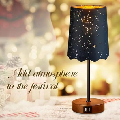 Dual Shade Table Lamp with USB-C and USB-A Charging Ports, 3 Way Dimmable Touch Bedside Lamp, Black Atmosphere Shade & White S