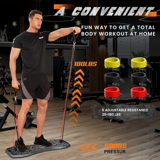 25-In-1 4Rd Generation Push up Board - Multi-Functional Foldable Gym System with Resistance Bands, Pilates Bar & Pulleys, Portable Workout Equipment for Men & Women, Chest/Back/Abs Training