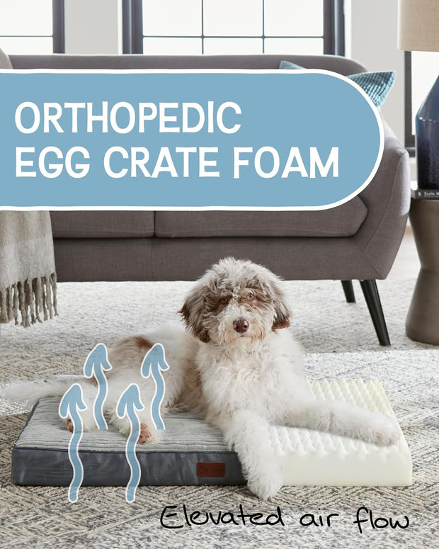 35" Washable Waterproof Dog Bed – Non-Slip, Orthopedic Foam, Removable Cover (Gray)
