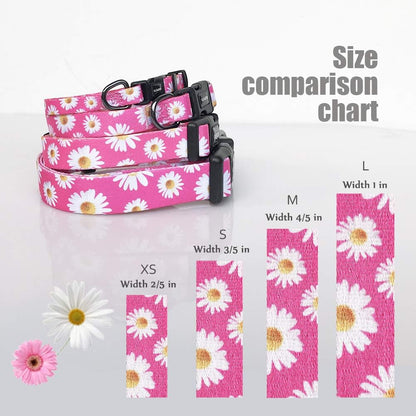 Adjustable Soft Dog Collar: Print Flower Pink Multicolor Cute Patterns for XS Small Medium Large Pet Girl Boy Puppy Walking Running Training (S, Small Daisies)