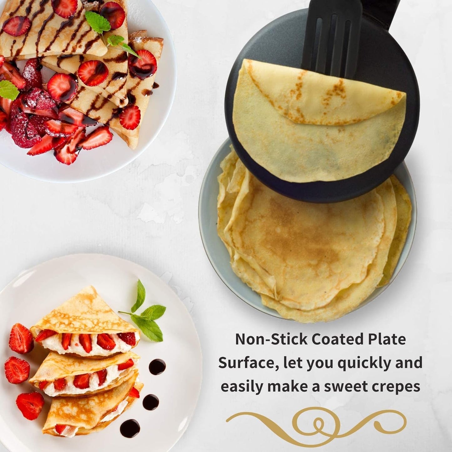 Electric Crepe Maker with Auto Power Off, 8 Inch Portable Crepe Maker & Non-Stick Dipping Plate, On/Off Switch, Nonstick Coating & Automatic Temperature Control, Pan Apo