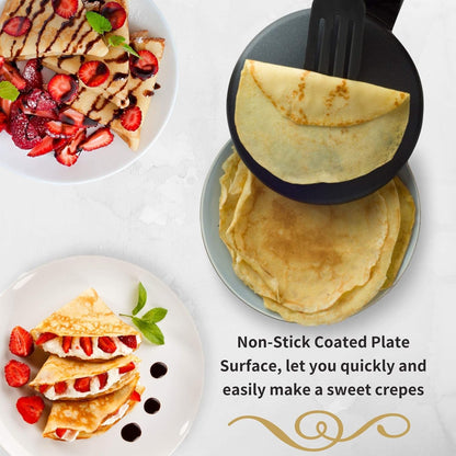Electric Crepe Maker with Auto Power Off, 8 Inch Portable Crepe Maker & Non-Stick Dipping Plate, On/Off Switch, Nonstick Coating & Automatic Temperature Control, Pan Apo
