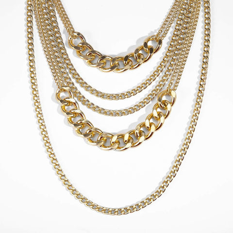 Chunky Gold Necklaces for Women,Multilayer Punk 80S Hip Hop Necklace,Layered Cuban Link Chain Statement Necklace 90S Freaknik Outfit Accessories for Women