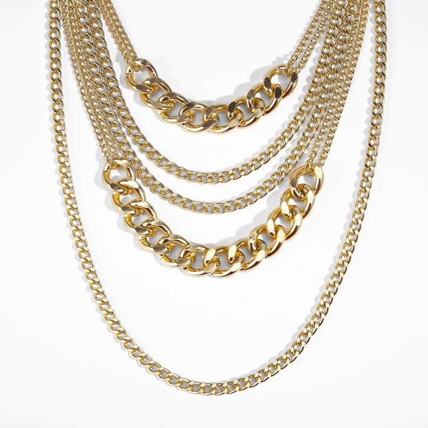 Chunky Gold Necklaces for Women,Multilayer Punk 80S Hip Hop Necklace,Layered Cuban Link Chain Statement Necklace 90S Freaknik Outfit Accessories for Women